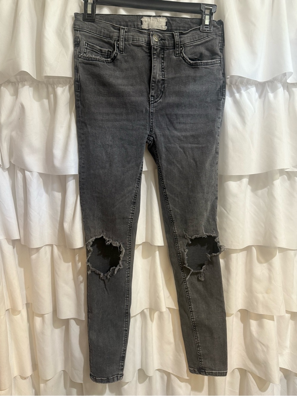 Free People Gray Distressed High-Rise Skinny Jeans